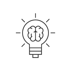 Lightbulb icon with brain icon within showing spark