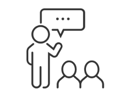 Line icon outline of a figure speaking to an audience