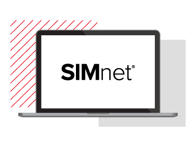 Laptop with SIMnet logo on screen